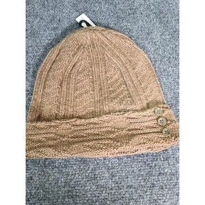 NEW NWT Simply Noelle Soft Beanie Hat Womans Fashion Buttons Brown